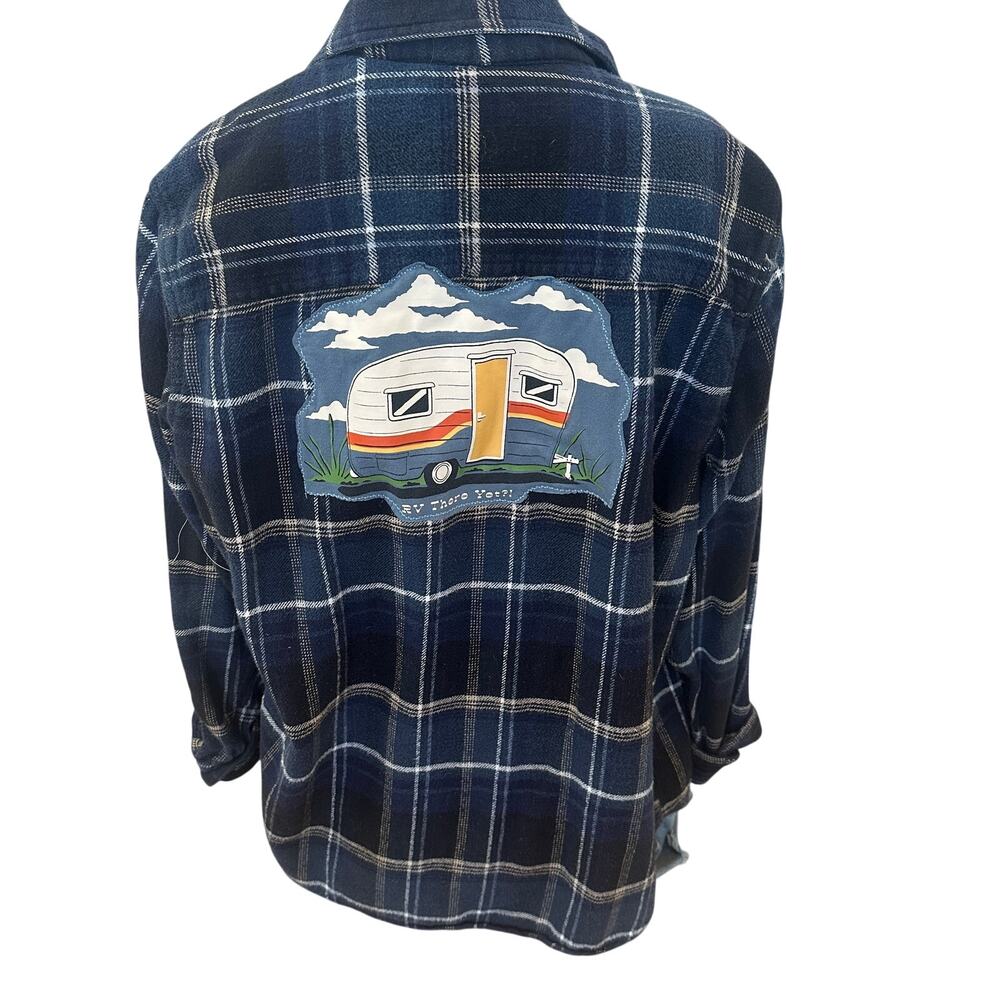 Camping Quote Funny Plaid Flannel Shirt Shacket LARGE Oversized Camper Unique